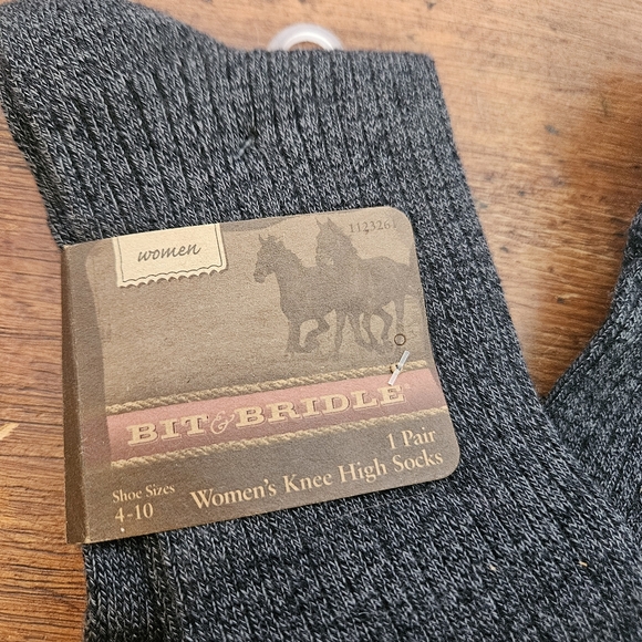 Bit And Bridle Gray Knee High Socks with Crochet Lace Trim Detail Boot Socks - Picture 2 of 7